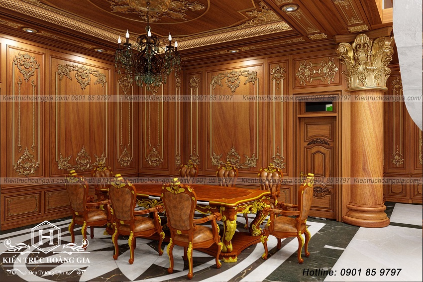 Một không gian nội thất cổ điển sử dụng chất liệu gỗ tự nhiên