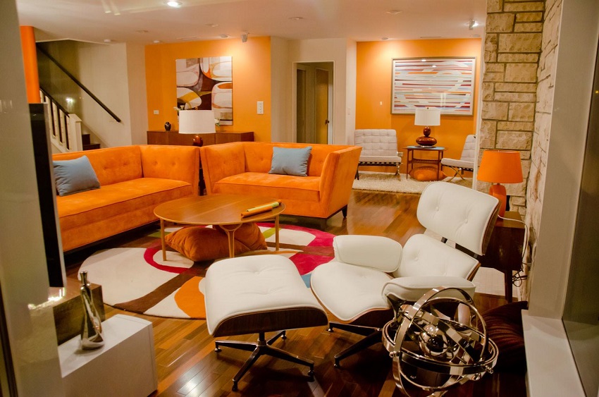 Màu sơn phòng khách cho người mệnh Hỏa thích hợp màu da cam nổi bật