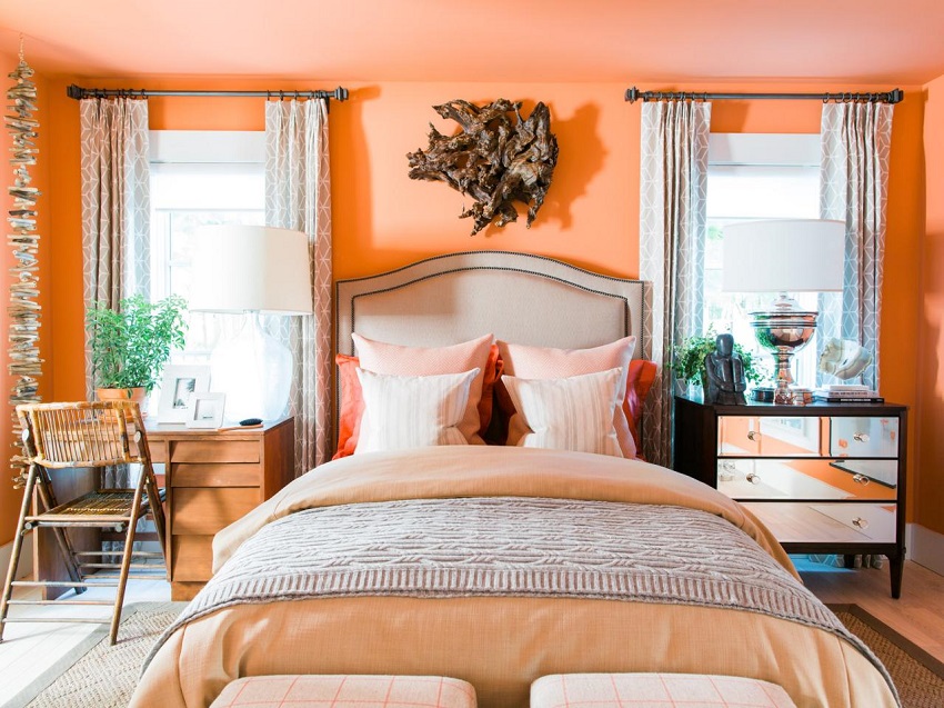 Phòng ngủ màu cam mang đến sự ấm áp
