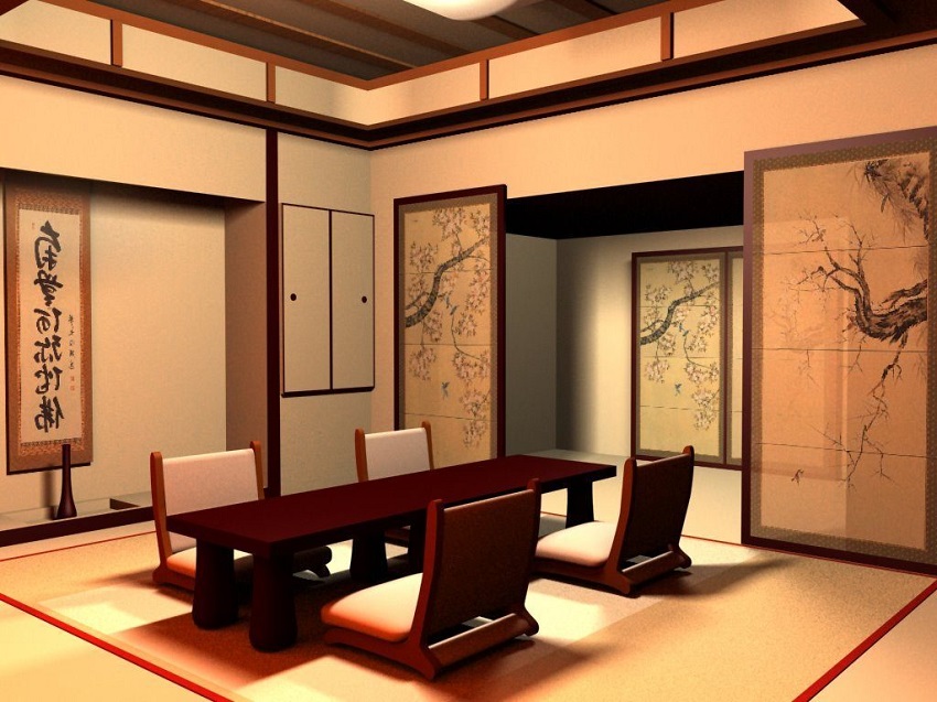 Phòng khách phong cách Nhật với bàn ghế có độ cao thấp