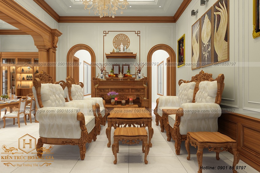 Mẫu nội thất tân cổ điển dùng chất liệu gỗ tự nhiên thiết kế cho khách hàng tại Đồng Nai